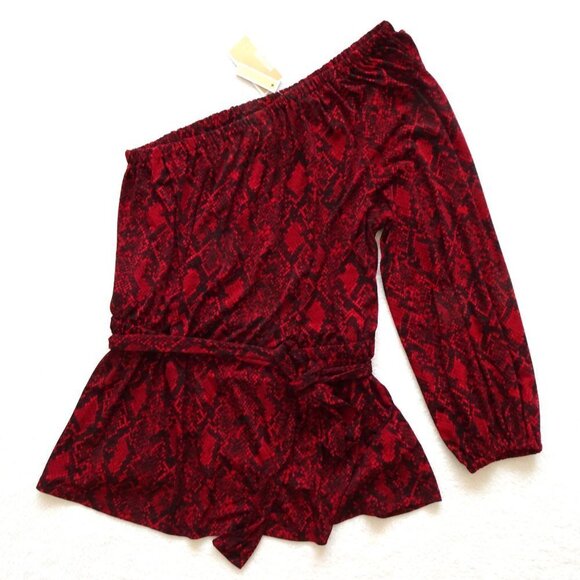 Michael Kors One Shoulder Top Women's Plus Size 2X Red Snake Print Belted - Picture 3 of 11
